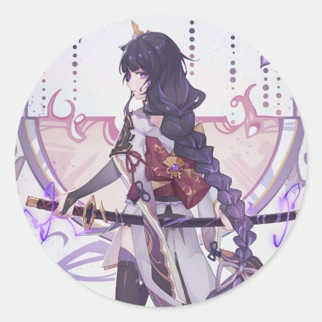 Pegatina Redonda Genshin impact Baal sakura leaves (Anverso)