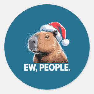 Pegatina Redonda Gente asquerosa Capybara Humor de Navidad