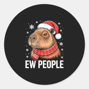Pegatina Redonda Gente asquerosa Capybara Navidad Divertido Introve
