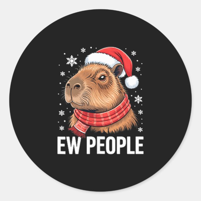 Pegatina Redonda Gente asquerosa Capybara Navidad Divertido Introve (Anverso)
