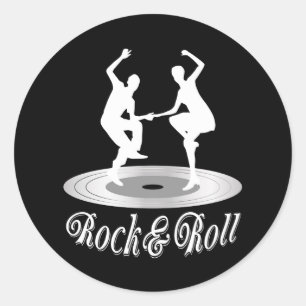 Pegatina Redonda Gente bailando Rock and roll