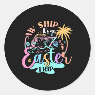 Pegatina Redonda Gente del crucero de Pascua 2025 Vacaciones en cru