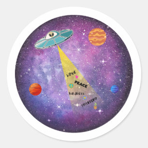 Pegatina Redonda Gente estrella de la nave espacial UFO Alien