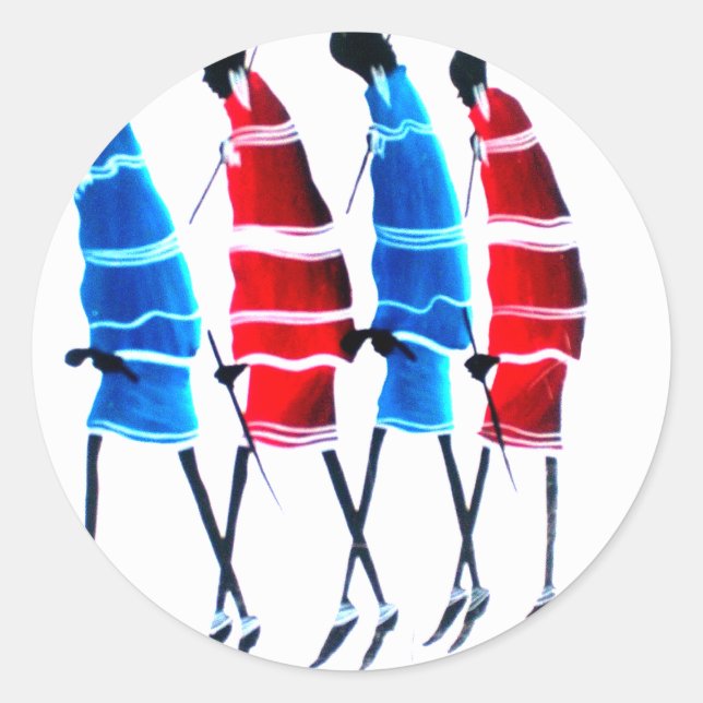 Pegatina Redonda Gente feliz guerreros masái paseando arte impreso (Anverso)