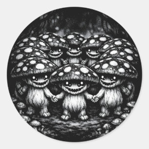 Pegatina Redonda Gente Hongo • Criaturas del Bosque por BurnsInHell