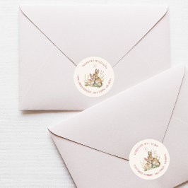 Pegatina Redonda Gentle Beige Woodland Bunny Floral Return Address