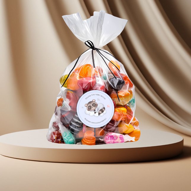 Pegatina Redonda Gentle Raccoon Animal Boy Baby Shower Gracias (Gentle Boy Raccoon Blue Baby Shower Thank You Classic Round Sticker)