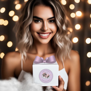 Pegatina Redonda Gentle Raccoon Lilac Baby Shower Gracias