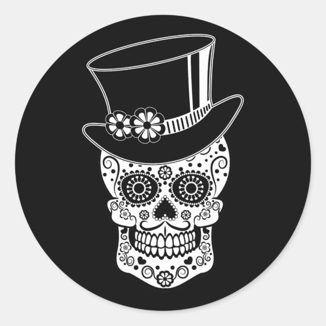 Pegatina Redonda Gentleman Sugar Skull (Anverso)