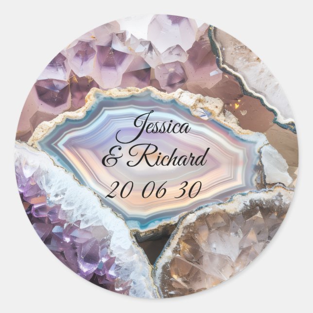 Pegatina Redonda Geode Crystal Wedding Personalized Sticker (Anverso)