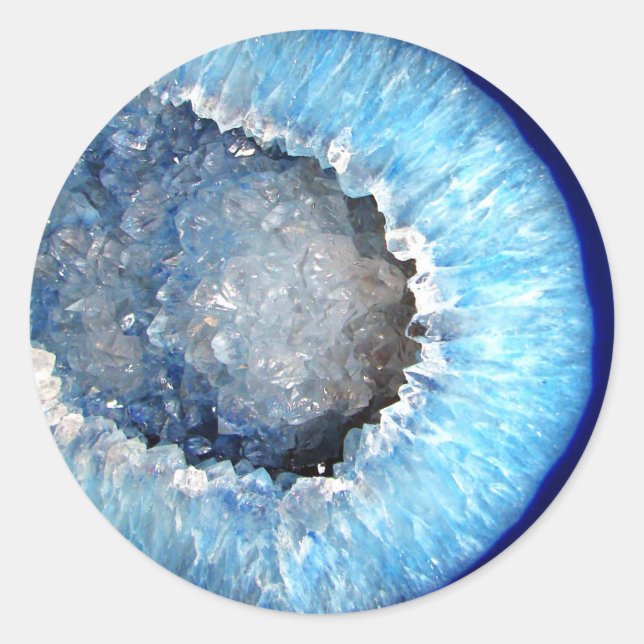 Pegatina Redonda Geode de cristal azul de caída (Anverso)