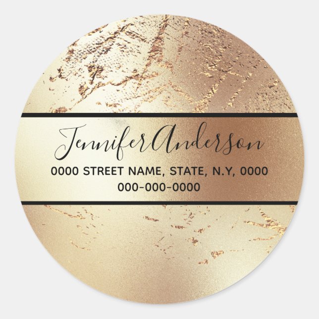 Pegatina Redonda Geode metal aspecto brillante textura de mármol (Anverso)