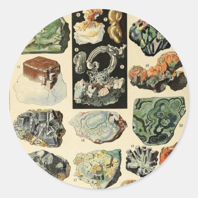 Pegatina Redonda Geología de Rocas Minerales Vintage (Anverso)