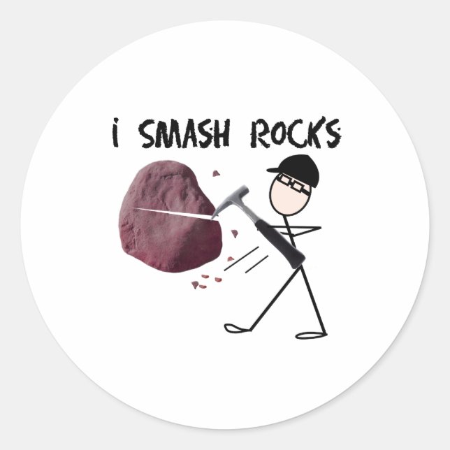 Pegatina Redonda Geólogo Stickman "I Smash Rocks" (Anverso)