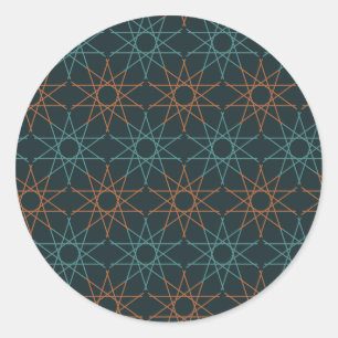 Pegatina Redonda Geometría de cobre y azul teal