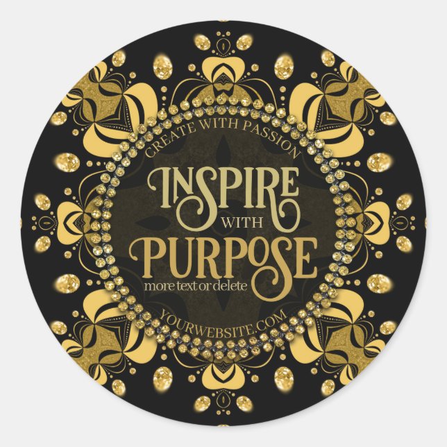 Pegatina Redonda Geometría de gema dorado amarillo negro Mandala (Anverso)