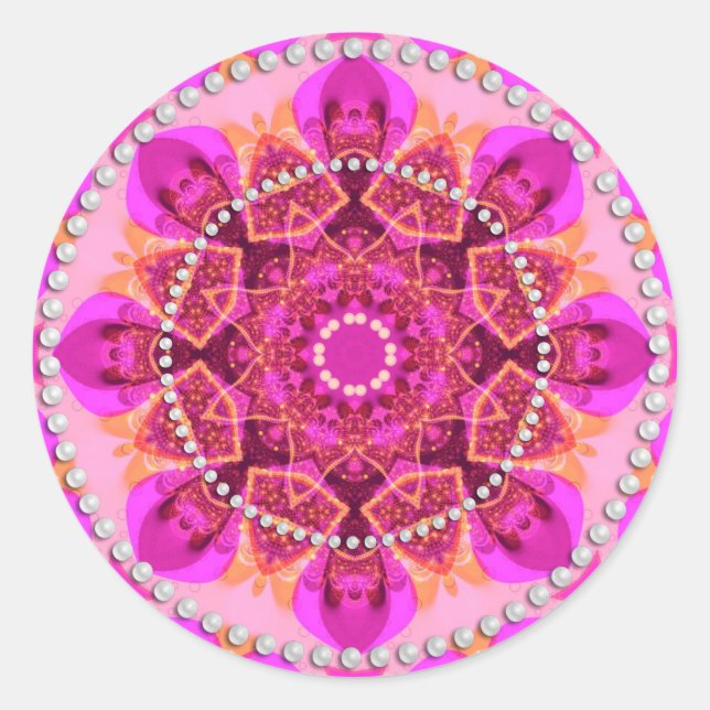 Pegatina Redonda Geometría deslumbrante rosada Mandala (Anverso)