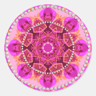 Pegatina Redonda Geometría deslumbrante rosada Mandala