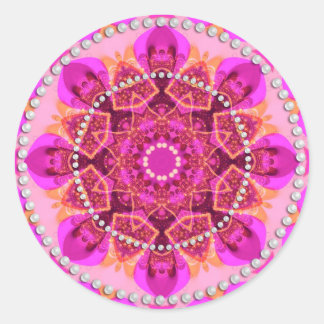 Pegatina Redonda Geometría deslumbrante rosada Mandala