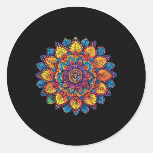 Pegatina Redonda Geometría Espiritual de Mandala de Arcoíris