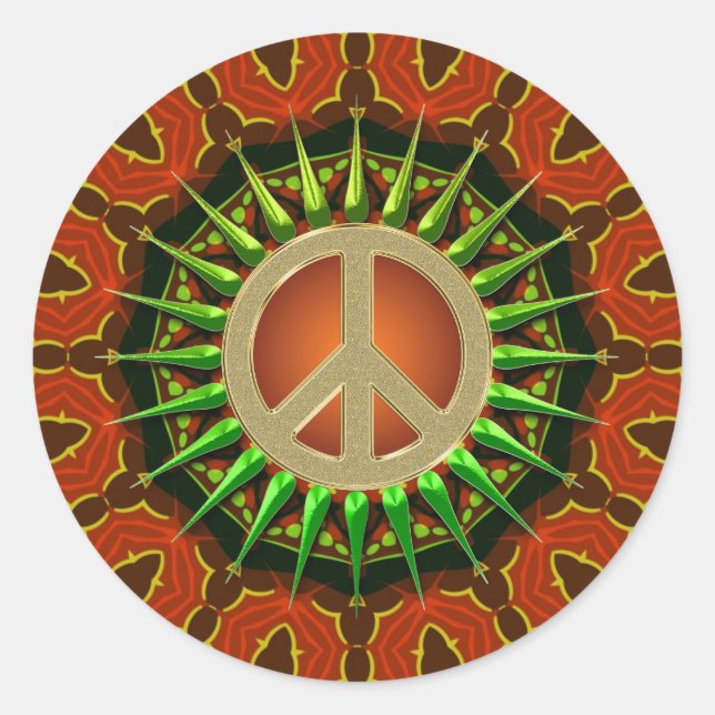 Pegatina Redonda Geometría floral de Batik de Paz (Anverso)