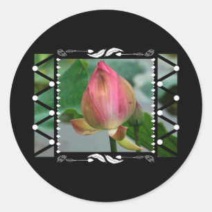 Pegatina Redonda Geometría floral de Lotus Flower