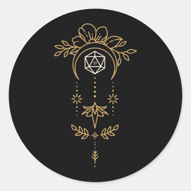 Pegatina Redonda Geometría sagrada D20 Dice Tabletop RPG (Anverso)