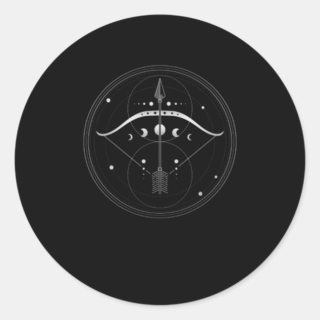 Pegatina Redonda Geometría Sagrada De Arco Y Flechas (Anverso)