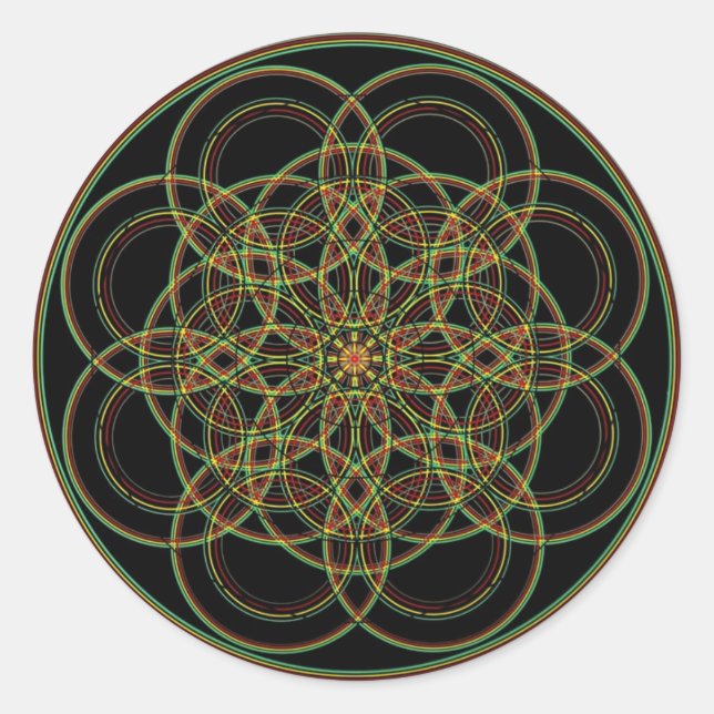 Pegatina Redonda Geometría sagrada -mano dibujada (Anverso)
