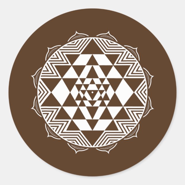 Pegatina Redonda Geometría sagrada Sri Yantra Chakra Triángulo (Anverso)