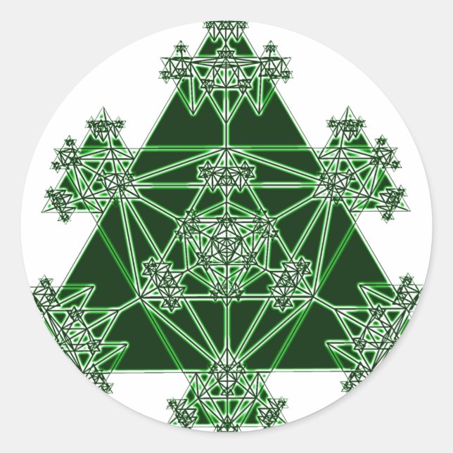 Pegatina Redonda Geometría Sagrada: Triángulos verdes: (Anverso)