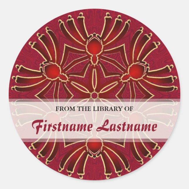 Pegatina Redonda Geometric Azteck Spiderz : Red Gold Bookplate Stic (Anverso)