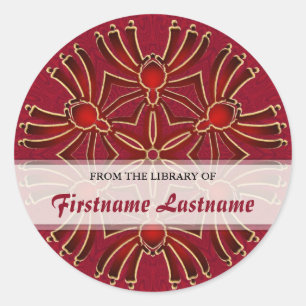 Pegatina Redonda Geometric Azteck Spiderz : Red Gold Bookplate Stic