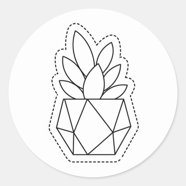 Pegatina Redonda Geometric Succulent Plant in Pot Line Art Sticker  (Anverso)