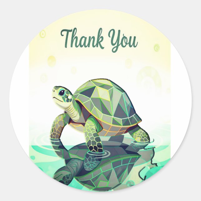 Pegatina Redonda Geometric Turtle “Thank You” Sticker – Modern Ocea (Anverso)