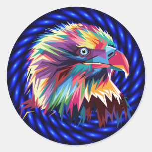 Pegatina Redonda Geométrica Cabeza de águila calva Prismática Pop A