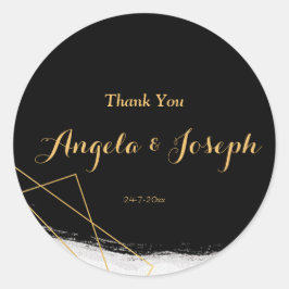 Pegatina Redonda Geométrica de acuarela moderna de color negro y or