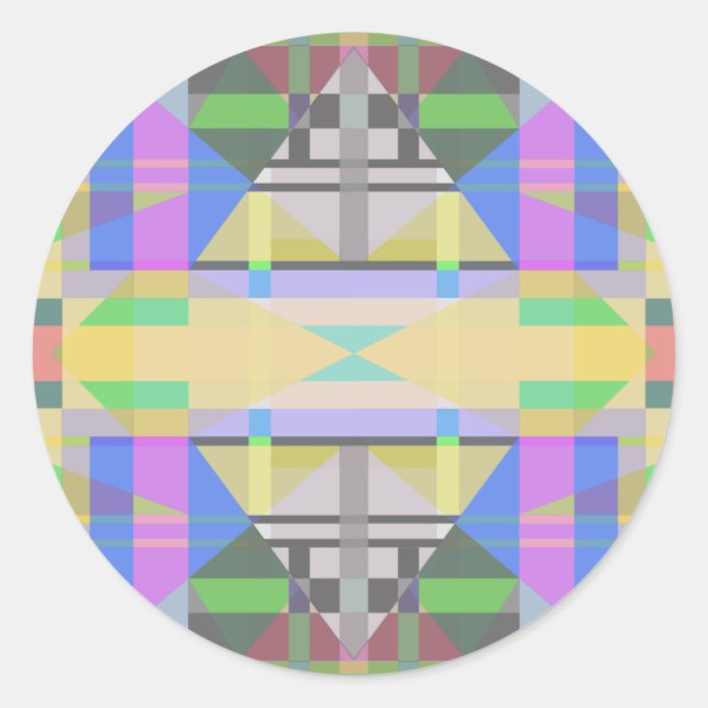 Pegatina Redonda Geométrica de púrpura azul verde amarillo (Anverso)