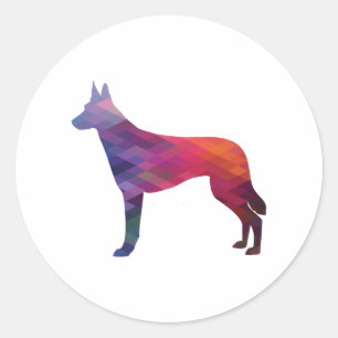 Pegatina Redonda Geométrica Pa de la silueta de raza malinois de pe