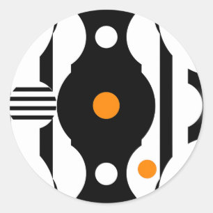 Pegatina Redonda Geométrico Retro Mod Naranja Negro