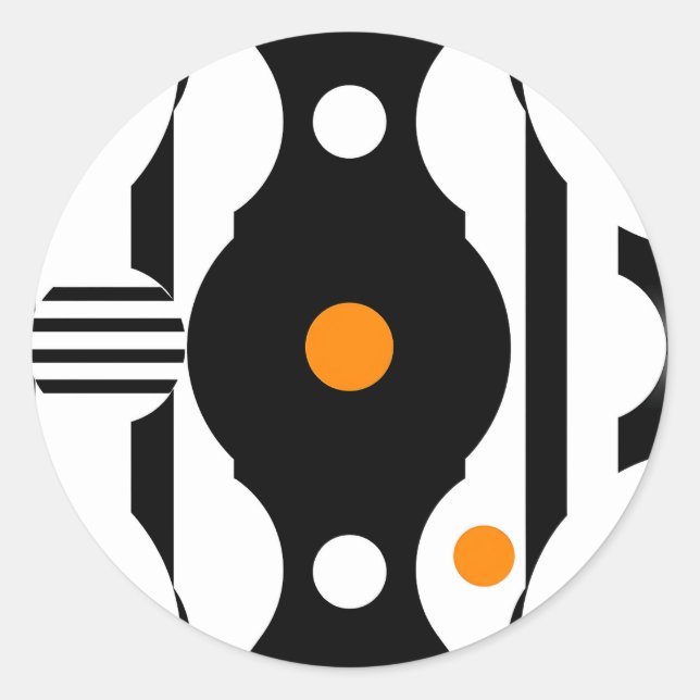 Pegatina Redonda Geométrico Retro Mod Naranja Negro (Anverso)