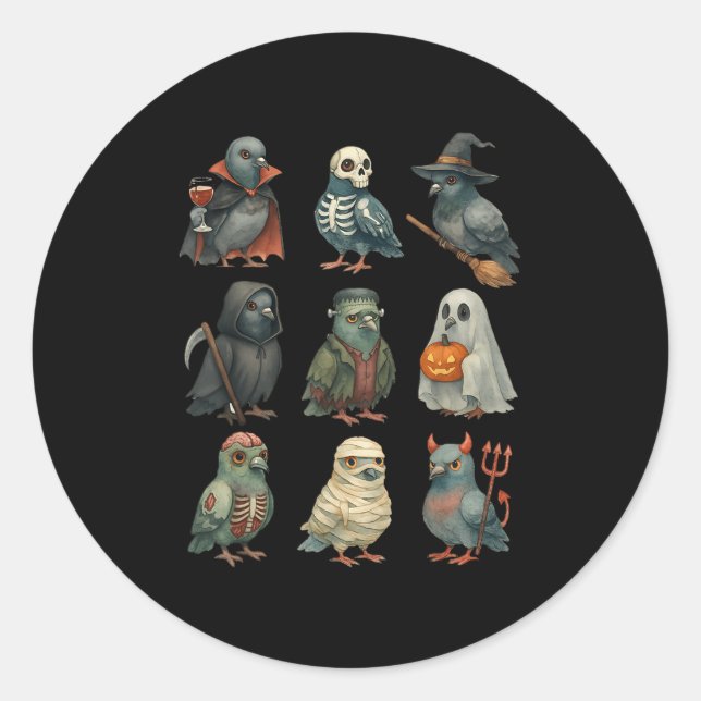 Pegatina Redonda Geon Bird Soky Witch Boo Zombie Halloween Boys &am (Anverso)