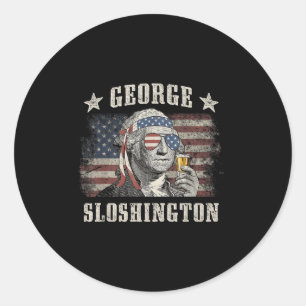 Pegatina Redonda George Sloshington 4 De Julio Fiesta Washington Fu