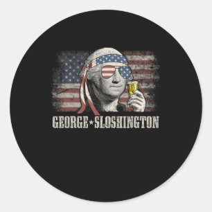 Pegatina Redonda George Sloshington Washington Funny 4 De Julio Ee.