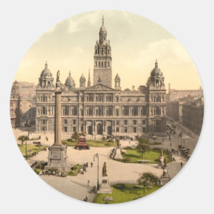 Pegatina Redonda George Square, Glasgow, Escocia