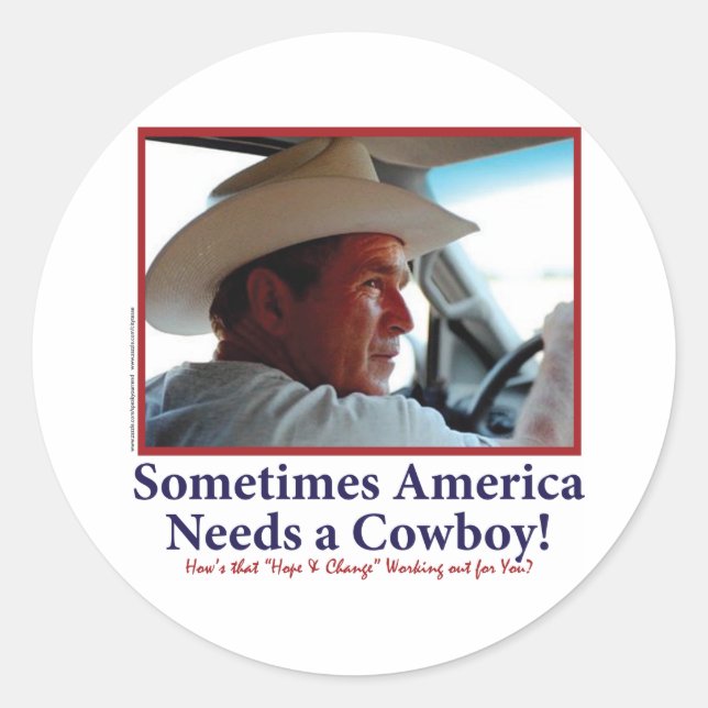 Pegatina Redonda George W Bush en el Gorra de Cowboy (Anverso)
