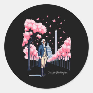 Pegatina Redonda George Washington Cherry Blossom Art Washington Dc