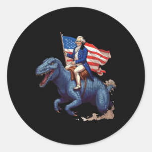 Pegatina Redonda George Washington Divertido Montando Un Tyrannosau