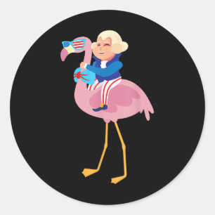 Pegatina Redonda George Washington Flamingo 4 De Julio American Fl
