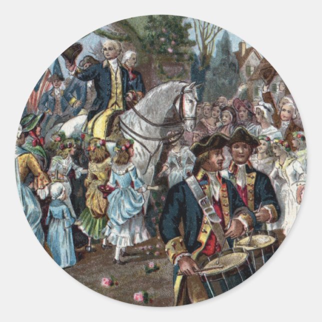 Pegatina Redonda George Washington regresa a Trenton (Anverso)